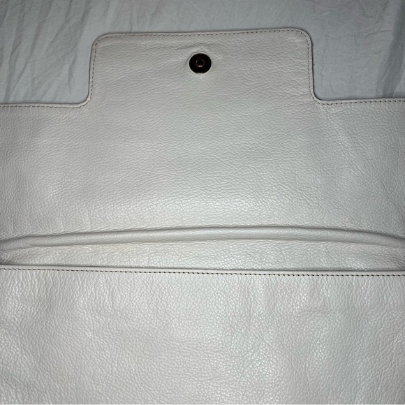 Iacucci White Pebbled Leather Large Clutch, Teal Snake Skin Leather Accent